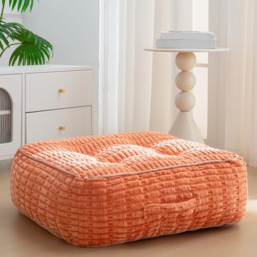 HIGOGOGO 8" Floor Pillow Cushion for Adults, Meditation Cushion Pillow, Blended Corduroy Cover, Large Square Floor Sitting for Tatami Living Room or Yoga, 22x22 Inch, Coral - color: Square Coral, size: 8" Thick(Pack of 1)