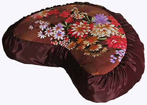 Meditation Cushion Crescent Zafu Pillow - Japanese Silk Print #4 - color: Japanese Silk Print #4