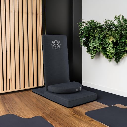 Folding Pro Meditation Chair - Adjustable Meditation Seat with Back Support and Half Moon Buckwheat Meditation Cushion - Comfortable Mindfulness Living Room Floor Chair - color: Charcoal Black