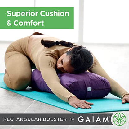 Gaiam Yoga Bolster Pillow, Soft Meditation Cushion for Yoga, Massage and Back Support, Breathable Cotton Fill, Zippered Microfiber Cover, Easy-Carry Handle, Machine Washable - color: Black