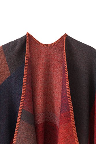 Urban CoCo Women's Color Block Shawl Wrap Open Front Poncho Cape - color: Series 1-red