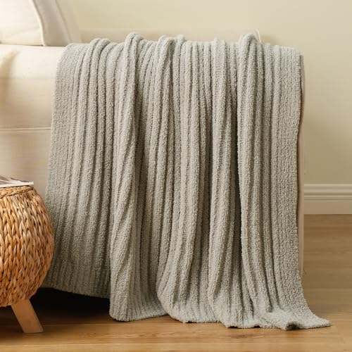 BATTILO Grey Throw Blanket for Couch, Fluffy Soft Plush Light Gray Chenille Blankets, Cozy Warm Lightweight Blanket for Bed, Sofa, Light Gray, 50"x60" - color: Grey