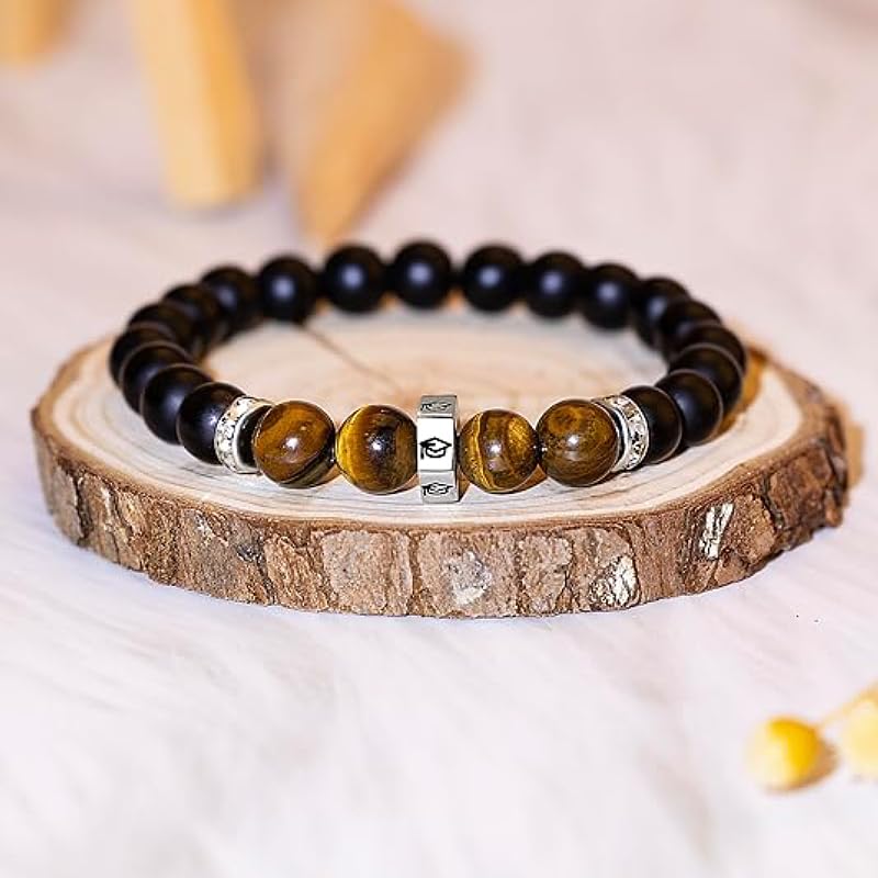 Healing Beads Bracelets for Women Men, Adjustable Natural Stone Beaded Bracelet Stackable Chain Stretch Jewelry Gifts - color: Black-1