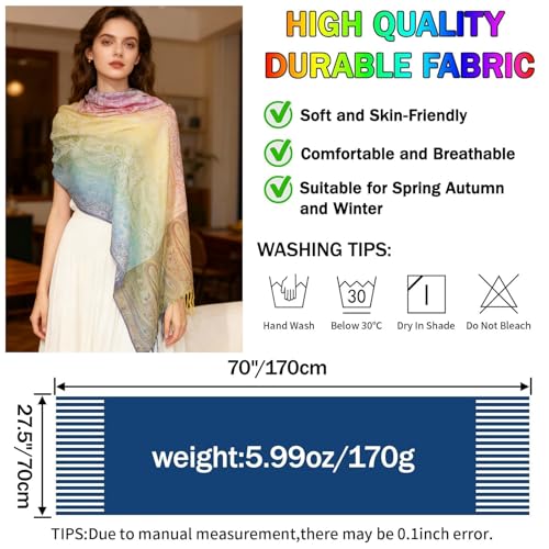 Rave Pashmina Scarf, Fashion Colorful Shawls and Wraps Soft Festival Scarves - color: D-white (Paisley Pattern)
