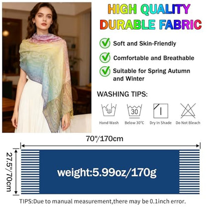 Rave Pashmina Scarf, Fashion Colorful Shawls and Wraps Soft Festival Scarves - color: D-white (Paisley Pattern)