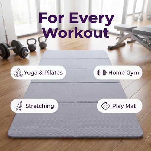 TPE Yoga Mat with Hanging Holes, Wall Mount Workout Mat, Shock Absorbent Fitness Pad for Home Gym, Pilates & Meditation - color: purple foldable