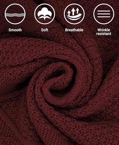 MissShorthair Knit Shawl Wraps for Women Boho Crochet Shawls Cape Open Front Cardigan - color: Burgundy