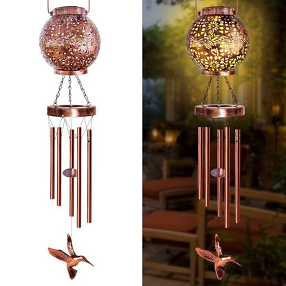 YHmall Wind Chimes for Outside, Windchimes Outdoors Hummingbird Gifts for Mom Women Grandma, Hanging Solar Lantern Solar Wind Chimes for Outside Patio Yard Garden Decor