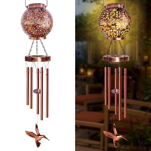 YHmall Wind Chimes for Outside, Windchimes Outdoors Hummingbird Gifts for Mom Women Grandma, Hanging Solar Lantern Solar Wind Chimes for Outside Patio Yard Garden Decor
