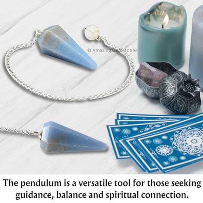 Amazing Gemstone Angelite Crystal Pendulum for Divination - Certified Dowsing Crystals and Healing Stones for Chakra Balancing and Meditation - Enhance Reiki Spiritual Growth - color: Angelite