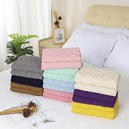 uxcell 100% Cotton Cable Knit Throw Blanket,Soft Lightweight Lap Blanket,Textured Solid Sofa Throw Couch Cover Decors Knitted Blankets, Yellow 50"x 60" - color: Yellow