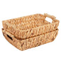 Wicker Storage Baskets with Wooden Handles, Hand-Woven Water Hyacinth Storage Organizers for Throw Blankets, Bedroom, Living Room, Laundry(2 Pack)