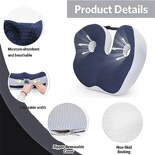 Seat Cushion, Seat Cushion for Sit Bone and Back Pain Relief, Butt, Tailbone, Hip, Hamstring, Posture Support - Memory Foam Comfort Ischial Tuberosity Pillow (Blue)