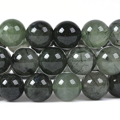 Justinstones Gem Semi Precious Gemstone 8mm Round Beads Stretch Bracelet 7 Inch Unisex - color: Green Rutilated Quartz