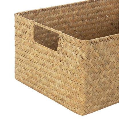 YANGQIHOME Wicker Baskets, [Set of 3] Woven Baskets for Storage, Seagrass Storage Baskets for Organizing with Built-in Handles, Open Storage Bins, Multisize, Natural