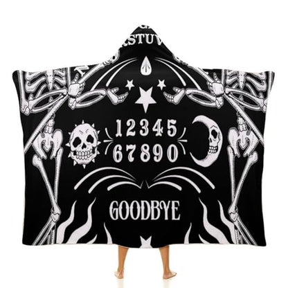 Skull Skeleton Witch Board Tarot Black Art Large Size Comfortable Hooded Blanket, Warm Blanket 60"x80" - color: Skull Skeleton Witch Board Tarot Black Art, size: 60"x80"