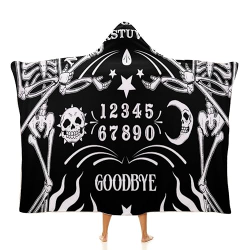 Skull Skeleton Witch Board Tarot Black Art Large Size Comfortable Hooded Blanket, Warm Blanket 60"x80" - color: Skull Skeleton Witch Board Tarot Black Art, size: 60"x80"