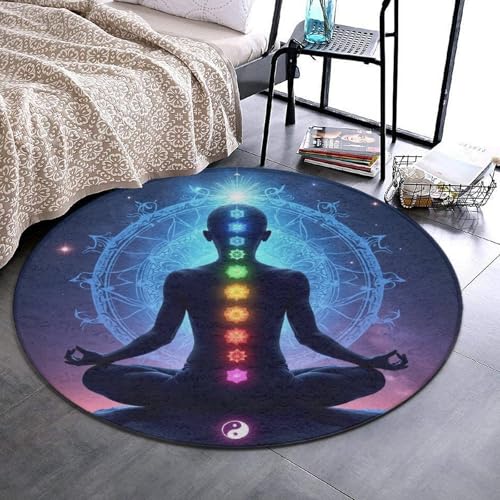 Modern Round Area Rug, Non-Slip Machine Washable Kitchen Office Circle Rug, Room Sofa Yoga Soft Round Carpet Compatible with Nine Chakra Yoga Meditation Lotus Blue Mandala 36inch(90cm) - color: Color479, size: 36inch(90cm)
