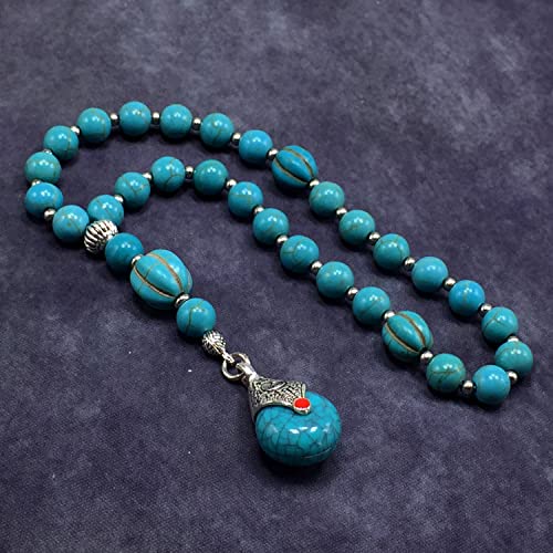 Mala Prayer Beads - Mala Necklace - Tibetan Mala Prayer Beads Meditation Beads Yoga Necklace - color: (POCKET MALA)-Synthetic Turquoise Stone -8 mm- 27 Beads