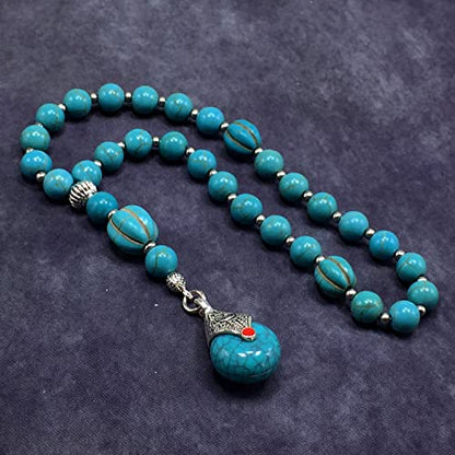 Mala Prayer Beads - Mala Necklace - Tibetan Mala Prayer Beads Meditation Beads Yoga Necklace - color: (POCKET MALA)-Synthetic Turquoise Stone -8 mm- 27 Beads