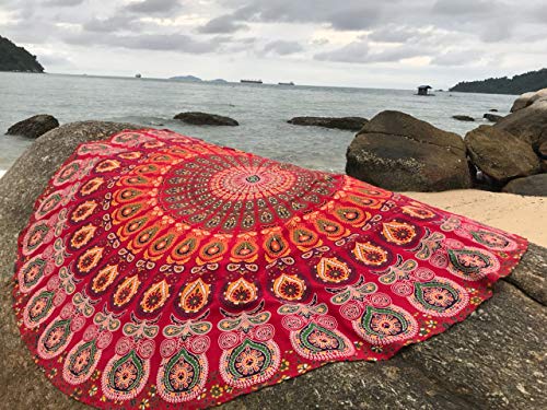 raajsee Tapestry Wall Mandala (RED, ROUND 70 INCHES) - color: RED