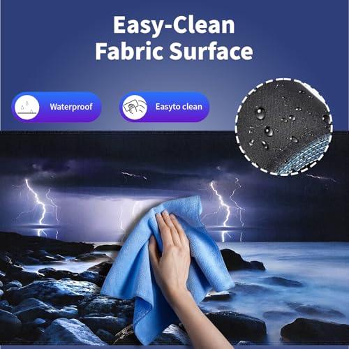 Extra Large Gaming & Office Mouse Pad (31.5" x 11.8") – Nature Lightning Summer Storm Bolts Over Rocks in Ocean Nightmare Theme Weather, Anti-Slip XXL Desk Mat with Durable Stitched Edges - color: Nightmare Theme