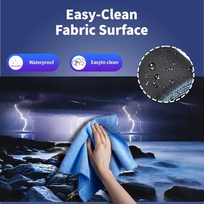 Extra Large Gaming & Office Mouse Pad (31.5" x 11.8") – Nature Lightning Summer Storm Bolts Over Rocks in Ocean Nightmare Theme Weather, Anti-Slip XXL Desk Mat with Durable Stitched Edges - color: Nightmare Theme