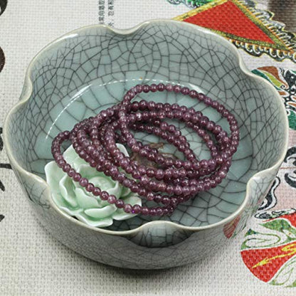Keleny 4mm Natural Round Beads Gemstones Rock Crystal Stretch Bracelet 7 Inch Unisex - color: Purple Lepidolite Lithium Mica