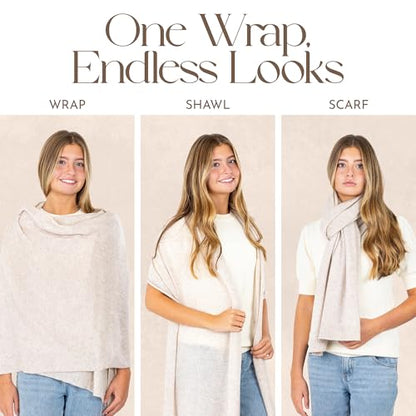 Velanio Cashmere Luxury Knitted Wrap Travel Shawl Scarf, Pashmina Stole, All-Season Scarf for Women Cashmere Wool Blend - color: Seoul Beige