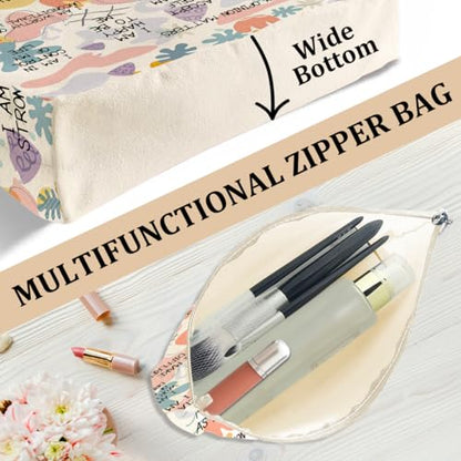 Positive Affirmations for Women, 2PCS Cosmetic Bag Canvas Tote Bag Beach Bags with Pocket Makeup Bags, Encouragement Inspirational Mental Health Gifts for Female Sister Friend Birthday Christmas - color: My Affirmations 0940
