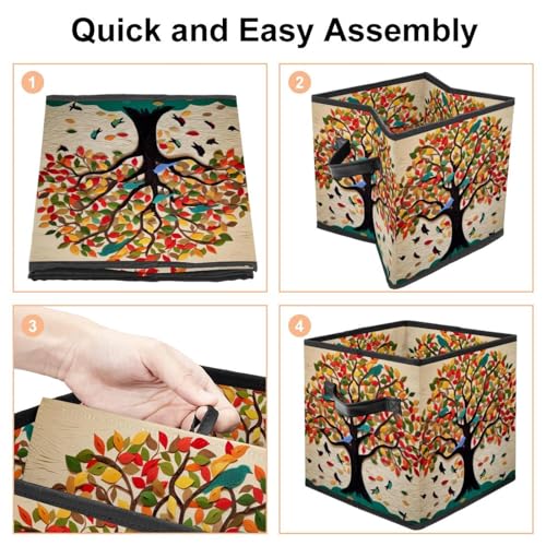 Storage Bags,Clothes Storage Bins Foldable with Handle,1-Pc,Art Painting Tree Fruit Leaves