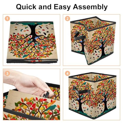Storage Bags,Clothes Storage Bins Foldable with Handle,1-Pc,Art Painting Tree Fruit Leaves
