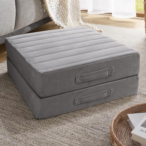 Codi High Density Foam Floor Pillow 2 Sets, Large Meditation Cushions Seating for Adults and Yoga Sitting, 5" Thick Washable Couch Cushion with Soft Tufted Covers - 22 Inch Grey - color: Grey, size: 22 Inch (Pack of 2)