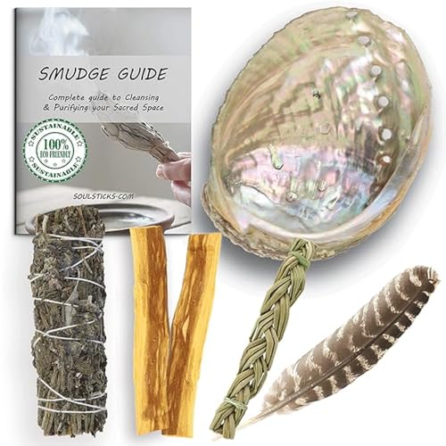Ancient VEDA Organic Smudge Kit – Lavender, Palo Santo, Sweetgrass, Abalone Shell, Feather & Smudge Guide | Home Smudging Kit for Energy Cleansing, Meditation, Healing (Healer's Kit, Lavender Sage) - color: Lavender Sage, size: Healer's Kit