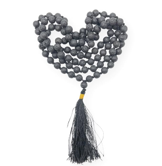 GEMSCITE Japa Mala 108 Prayer Beads Perfect for Meditation Spiritual Mala Necklace & Wrist Mala Bracelet - color: Lava, size: Hand Knotted
