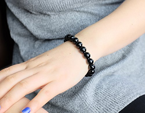 Falari 10mm Natural Semi Precious Gemstone Stretch Bracelet Unisex - color: Black Onyx