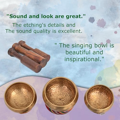 Tibetan Singing Bowl Set-Authentic Cuencos Tibetanos for Sound Healing, Meditation & Chakra Balancing - Includes Cushion, Mallet-Unique Spiritual Gifts for Women and Men (3 Chakra Bowl Set) - size: 3 Chakra Bowl Set