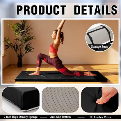 Lyrow 2 Inch 72"x24" Thick Foldable Yoga Mat with Carry Strap, Non-slip Portable Foam Gym Mat for Yoga, Pilates and Stretching - color: Black