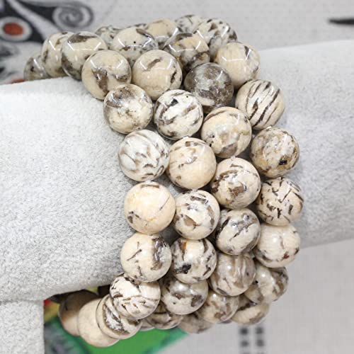 Keleny Semi Precious Stones Natural Gemstones 12mm Round Beads Crystal Stretch Bracelets 7 Inch Unisex - color: Beige Feldspar