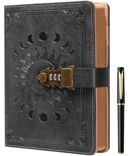 ZXHQ Lock Diary for Women & Men with Pen, A5 240 Pages Journal with lock, Vintage Edge Refillable Leather Journaling Notebooks, (8.5 × 5.9 Inch) Dark Grey - color: Dark Grey-A1