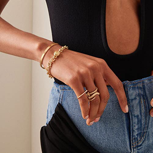18K Gold Plated Open Cuff Bangle for Women Statement Brushed/Hammered/Textured Bracelet Layering Jewelry Love Gift for Her - style: Brushed Bangle