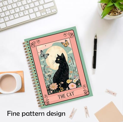 XUNLURY Black Cat Floral Moon Butterfly Notebook, Witchy Tarot the Cat Journal, Mystical Celestial Botanical Journal, Boho Witchy Aesthetic Hardcover Spiral Notebook, 5.5x8.3 Inch - color: Color_8