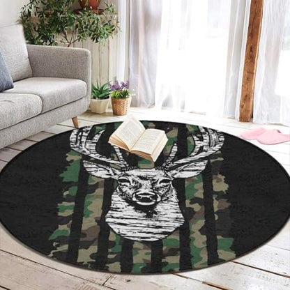 Modern Round Area Rug, Non-Slip Machine Washable Kitchen Office Circle Rug, Room Sofa Yoga Soft Round Carpet Compatible with Deer Camo Camouflage American Flag Hunting Black 24inch(60cm) - color: Color597, size: 24inch(60cm)