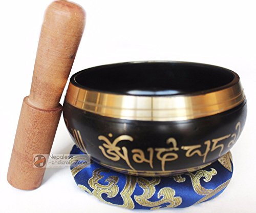 Color Singing Bowl Set with free stick and cushion by Nepalese Handicraft Zone (Black Style 2) - color: Black Style 2
