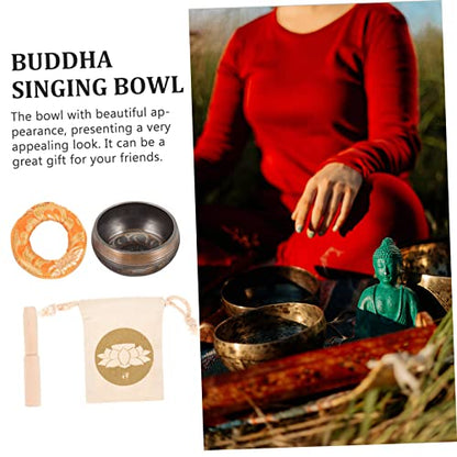 COLLBATH 1Set Tibet Singing Bowl Set Handmade Meditation Sound Bowl for Yoga Relaxation Chakra Healing Flat Bottom Multi Function Bowl with Wooden Mallet Zen Bag