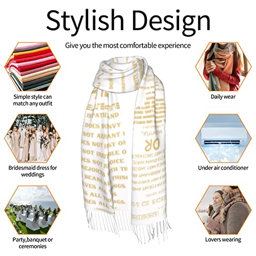 Presents for Women,White Religious Christian Jesus Loves Me Bible Verse Fringe Pashmina Shawl Wrap for Bridal Wedding Party - color: White Gold Love