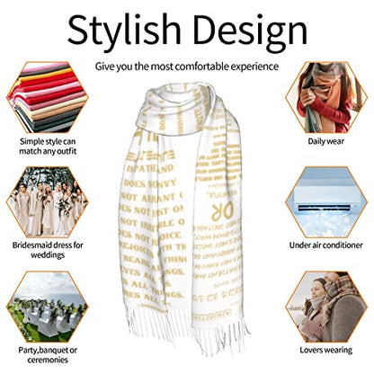 Presents for Women,White Religious Christian Jesus Loves Me Bible Verse Fringe Pashmina Shawl Wrap for Bridal Wedding Party - color: White Gold Love
