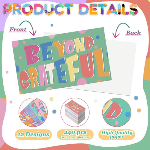 Yeaqee 240 Pcs Employee Appreciation Kudos Cards Funny Blank Back Motivational Card Encouragement Thank You Note Recognition Card for Teacher College Affirmation Gift(Colorful) - style: Colorful