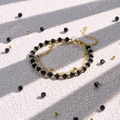 Farfume Crystal Bracelet Beaded Bracelets 4mm Natural Stone Beads Gemstone Handmade Jewelry Gift for Women - color: Black Tourmaline-concentration&Protection