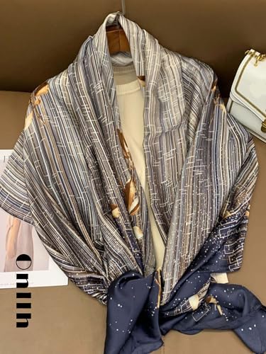 Large Shawl Scarf For Women Lightweight Wraps Silky Headscarf Long Sunscreen Scarfs - color: T11 Elegant Silver Tassels / 70"x 35"